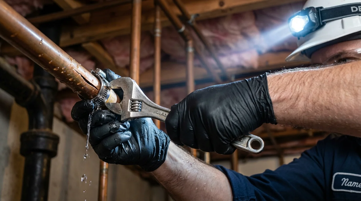 Emergency pipe clamp repair being performed by a Johns Plumbing LLC plumber in Ciales