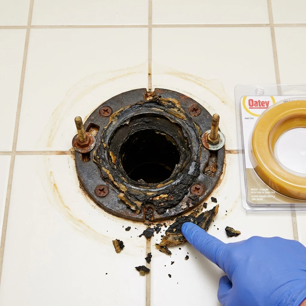 Failed wax ring showing water seepage at the base of a toilet in a Ciales, PR home