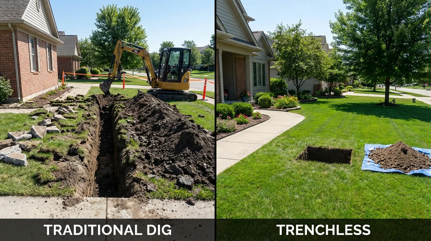 Trenchless sewer repair with minimal yard damage versus traditional excavation in Ciales, PR